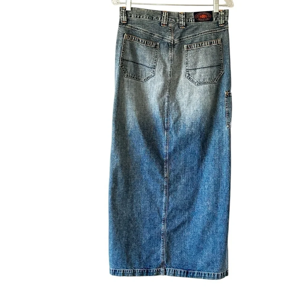 Lucky Brand Vintage Y2K Denim Maxi Pencil Skirt with Long Slit Pockets Waist 30